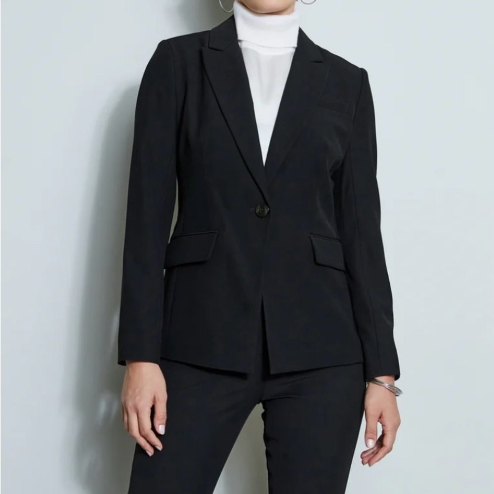 Tahari ASL Single Button Professional Black Stitched Detail Blazer